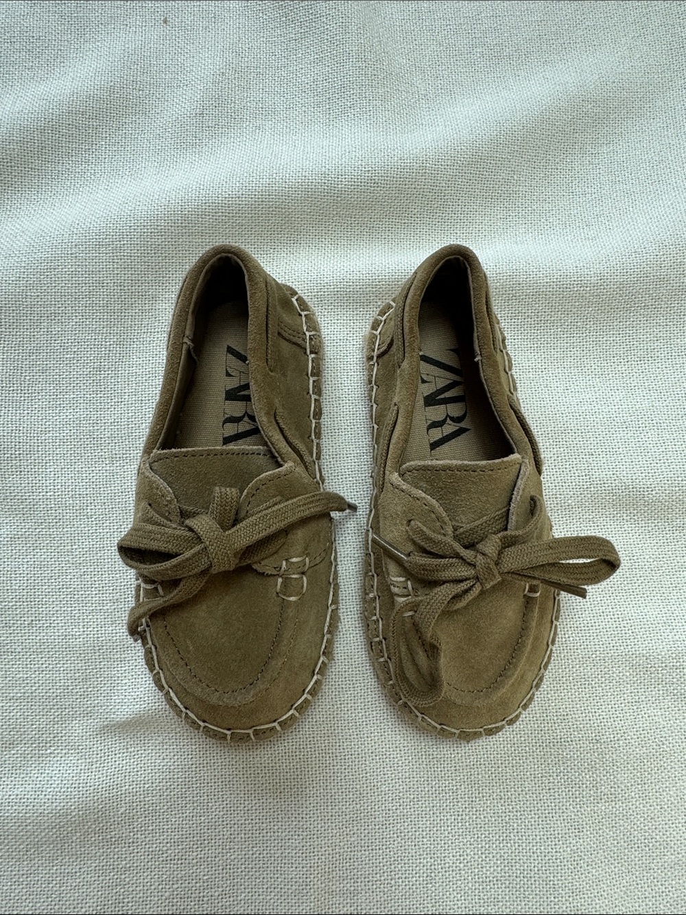 Zara Kids Olive Suede Bow Moccasin Espadrille